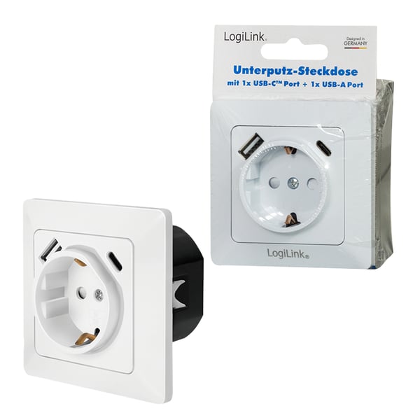 LogiLink PA0253 stikkontakt CEE 7/3 + USB Hvid