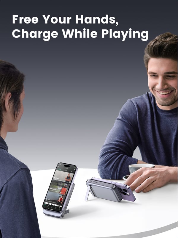 Ugreen 10000mAh Mini Powerbank Wireless 20W with MagSafe grey Lithium polymer (LiPo) Trådløs opladning Grå