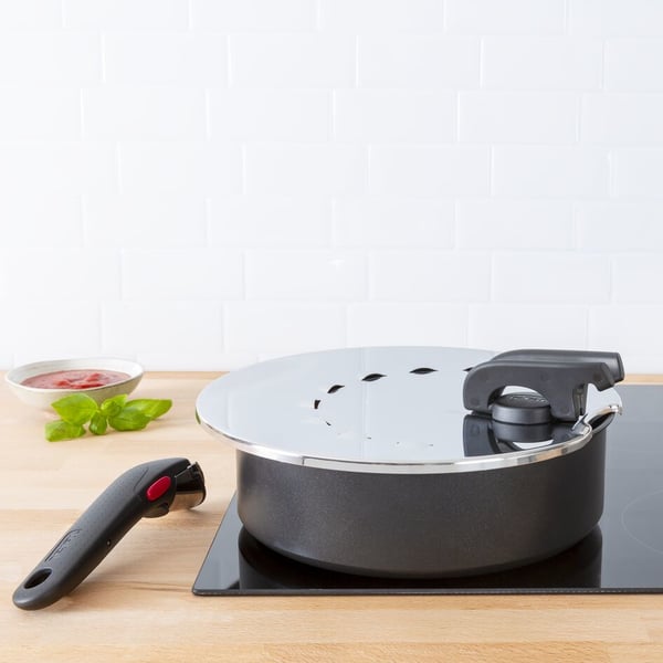 Tefal Ingenio L9829802 kattilan kansi Pyöreä Musta, Ruostumaton teräs