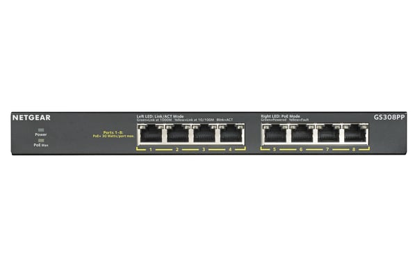 NETGEAR GS308PP Ohanterad Gigabit Ethernet (10/100/1000) Strömförsörjning via Ethernet (PoE) stöd Svart