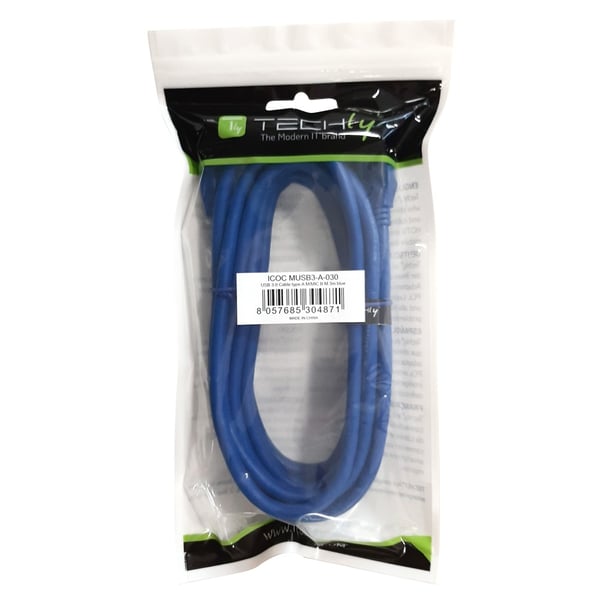 Techly 0.5m USB 3.0 A-Micro B M/M USB-kabel USB 3.2 Gen 1 (3.1 Gen 1) 0,5 m USB A Micro-USB B 5 Gbit/sek. Blå