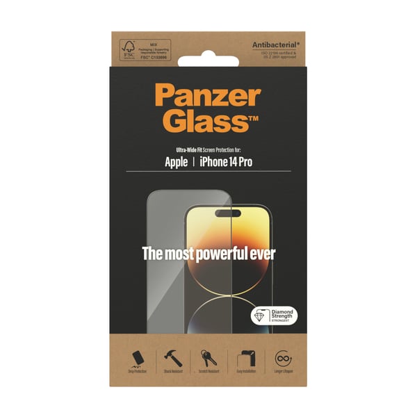 PanzerGlass ® Skærmbeskyttelse iPhone 14 Pro | Ultra-Wide Fit