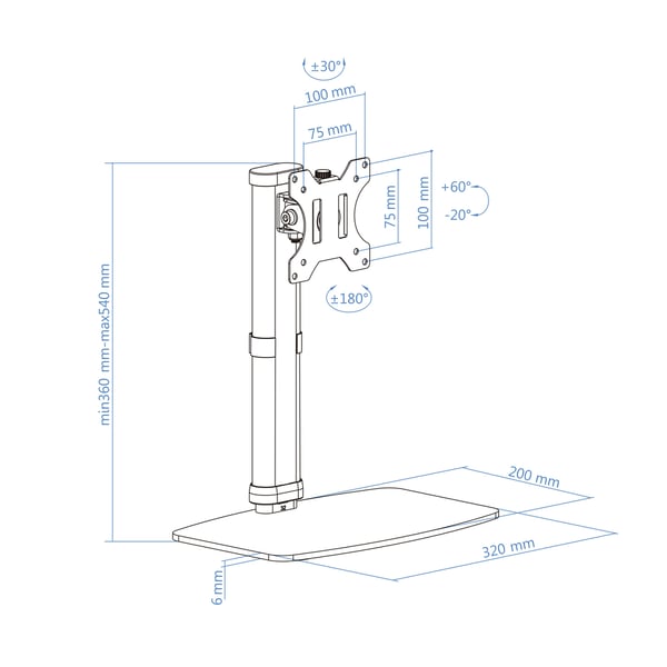 TooQ DB1127TN-B skærmbeslag og -stativer 68,6 cm (27") Skrivebord Sort