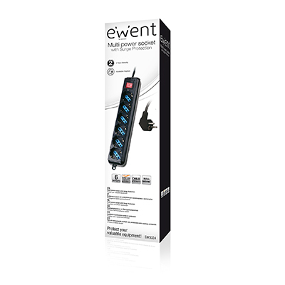 Ewent EW3924 stikdåse 1,5 m 6 AC stikkontakt(er) Sort