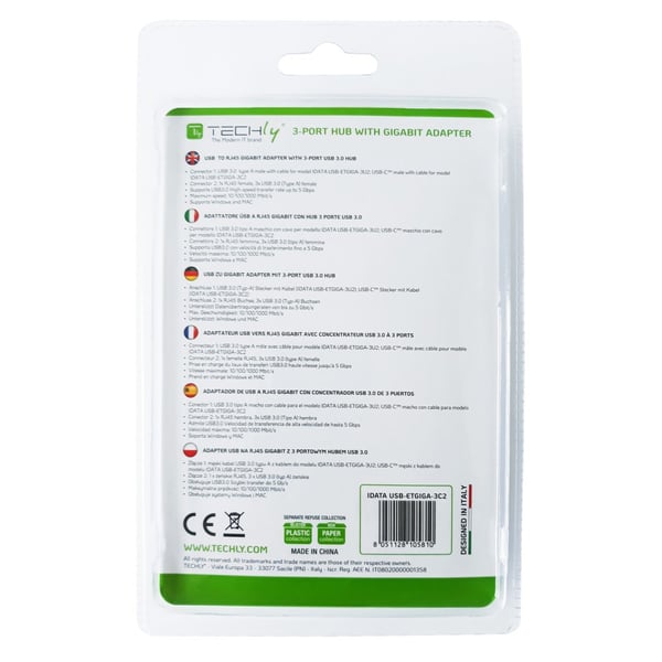 Techly IDATA USB-ETGIGA-3C2 kannettavien tietokoneiden telakka ja porttitoistin USB 3.2 Gen 1 (3.1 Gen 1) Type-C Musta