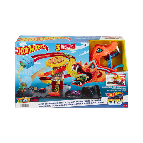 Hot Wheels City Pizza Slam Cobra Attack-legesæt med legetøjsbil i størrelsesforholdet 1:64