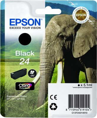 Epson Elephant Yksittäispakkaus, musta 24 Claria Photo HD -muste