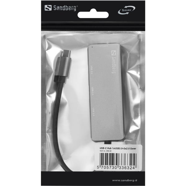 Sandberg 336-32 keskitin USB 3.2 Gen 1 (3.1 Gen 1) Type-C 5000 Mbit/s Harmaa