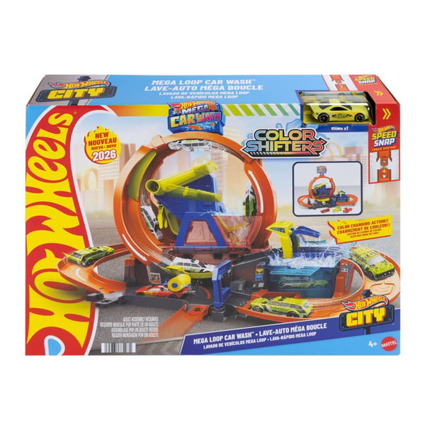 Hot Wheels City Innehåller 1 Biltvätt med megaloop och 1 Color Shifters-bil i skala 1:64.