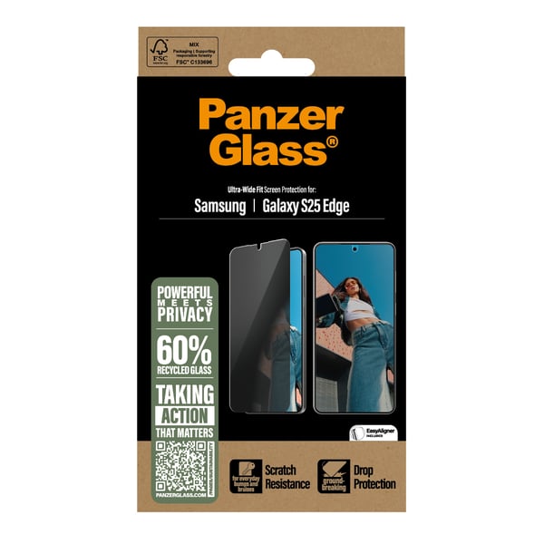 PanzerGlass ® 2-Way Privacy Skærmbeskyttelse Samsung S25 Edge | Ultra-Wide Fit