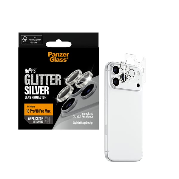 PanzerGlass ® Hoops® Kameralinsebeskytter Glitter Sølv iPhone 18 Pro | 18 Pro Max