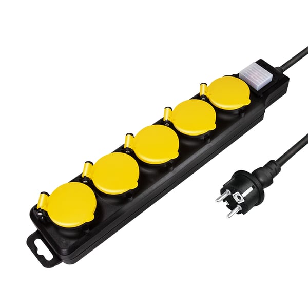 LogiLink LPS255 stikdåse 1,5 m 5 AC stikkontakt(er) Udendørs Sort, Gul