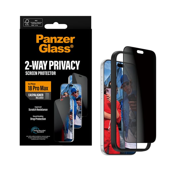 PanzerGlass ® 2-Way Privacy Screen Protector iPhone 18 Pro Max | Ultra-Wide Fit w. EasyAligner Genomskinligt skärmskydd 1 styck