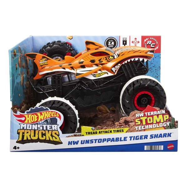 Hot Wheels Monster Trucks HW Unstoppable Tiger Shark-fjernstyret bil