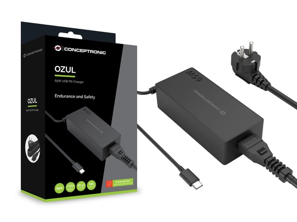 Conceptronic OZUL09BE strømadapter og vekselret Indendørs 65 W Sort