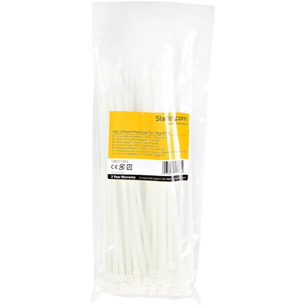 StarTech.com CBMZT10N kabelsamler Udløselig kabelbinder Nylon, Plast Hvid 100 stk