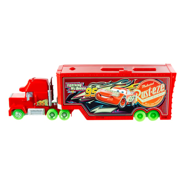 Disney Pixar Cars Disney och Pixar Bilar Glow Racers Förvandla Mack-lekset, självlysande 2-i-1-leksakslastbil och verkstad