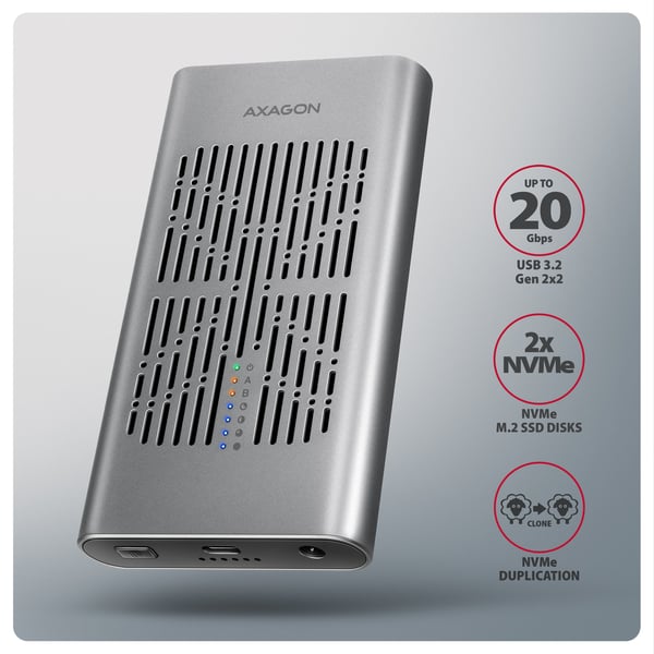 Axagon EEM2-20GD tallennusaseman telakointiasema USB 3.2 Gen 2 (3.1 Gen 2) Type-C Musta, Harmaa