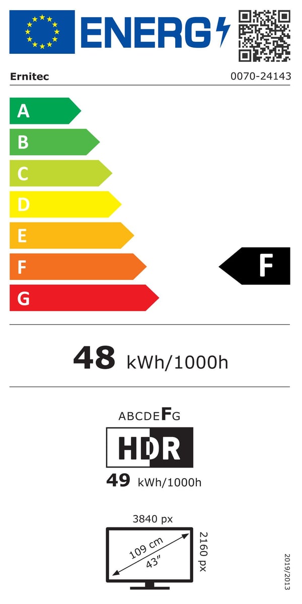 Ernitec 0070-24143 tietokoneen litteä näyttö 109,2 cm (43") 3840 x 2160 pikseliä 4K Ultra HD LCD Musta