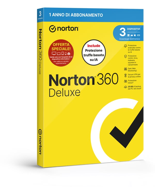Norton 360 Deluxe Virustorjunta Italia 1 lisenssi(t) 1 vuosi/vuosia