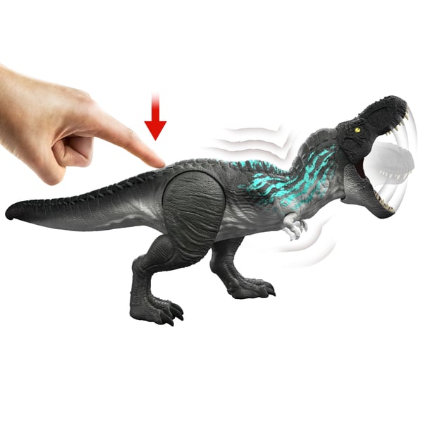 Jurassic World Muscle Madness Tyrannosaurus rex-actionfigur, T-rex med vokse- og brølefunktion