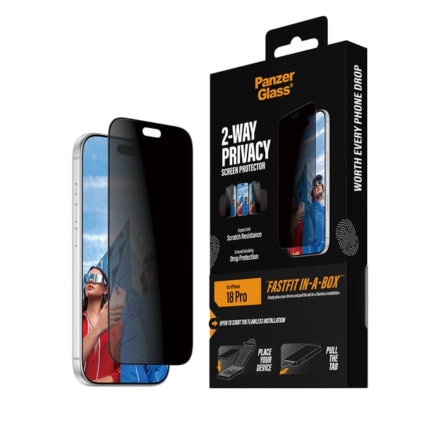 PanzerGlass ® 2-Way Privacy Screen Protector iPhone 2026 Pro | Ultra-Wide Fit w. FASTFIT IN-A-BOX Kirkas näytönsuoja 1 kpl