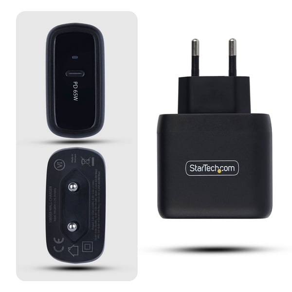 StarTech.com 1065EB-WALL-CHARGER mobiililaitteen laturi Universaali Musta AC Pikalataus Sisätila