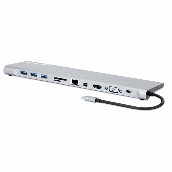 Manhattan 130578 kannettavien tietokoneiden telakka ja porttitoistin Langallinen USB 3.2 Gen 1 (3.1 Gen 1) Type-C Alumiini