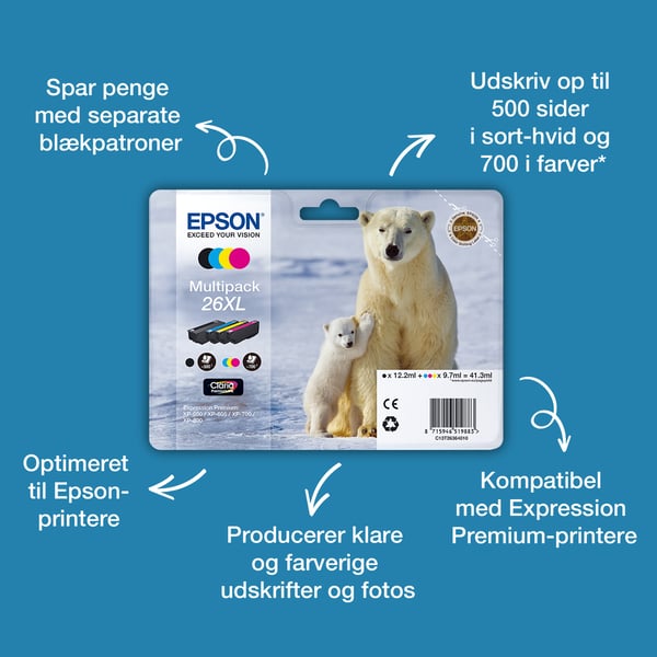 Epson Polar bear 26XL isbjørn Claria Premium enkeltpakke fotosort blæk