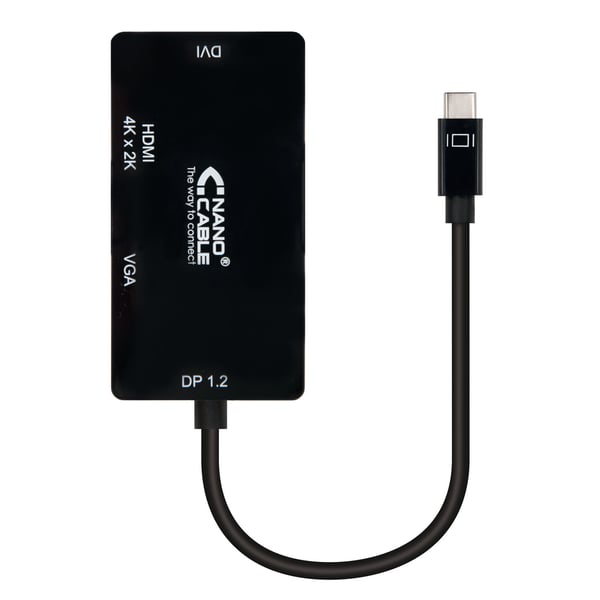 Nanocable 10.16.4301-BK videokabel adapter 0,1 m USB Type-C VGA (D-Sub)+ HDMI + DVI Sort