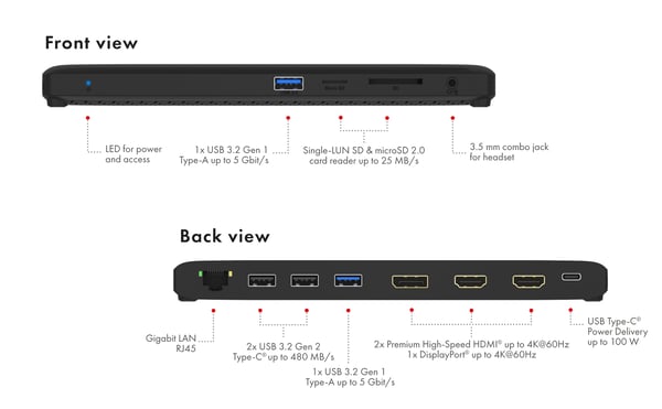 ICY BOX IB-DK2116-C Telakointi USB 3.2 Gen 2 (3.1 Gen 2) Type-C Musta