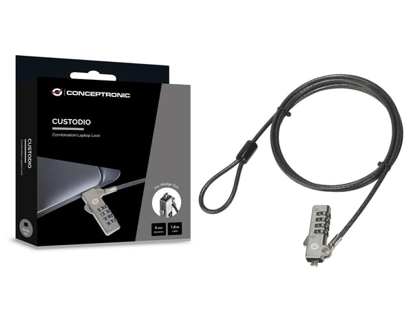 Conceptronic CUSTODIO01BW kaapelilukko Musta 1,8 m