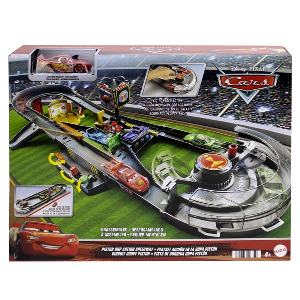 Disney Pixar Cars Disney och Pixar Bilar, Piston Cup Action Speedway-lekset, banset med leksaksbil i skala 1:55