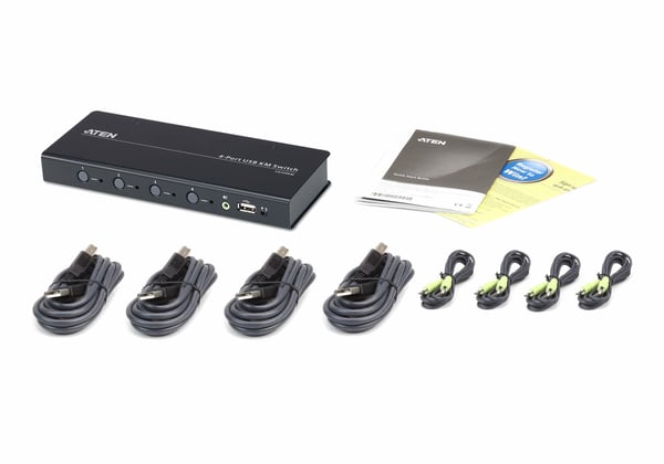 ATEN Gränslös USB KVM-switch med 4 portar (kablar medföljer)