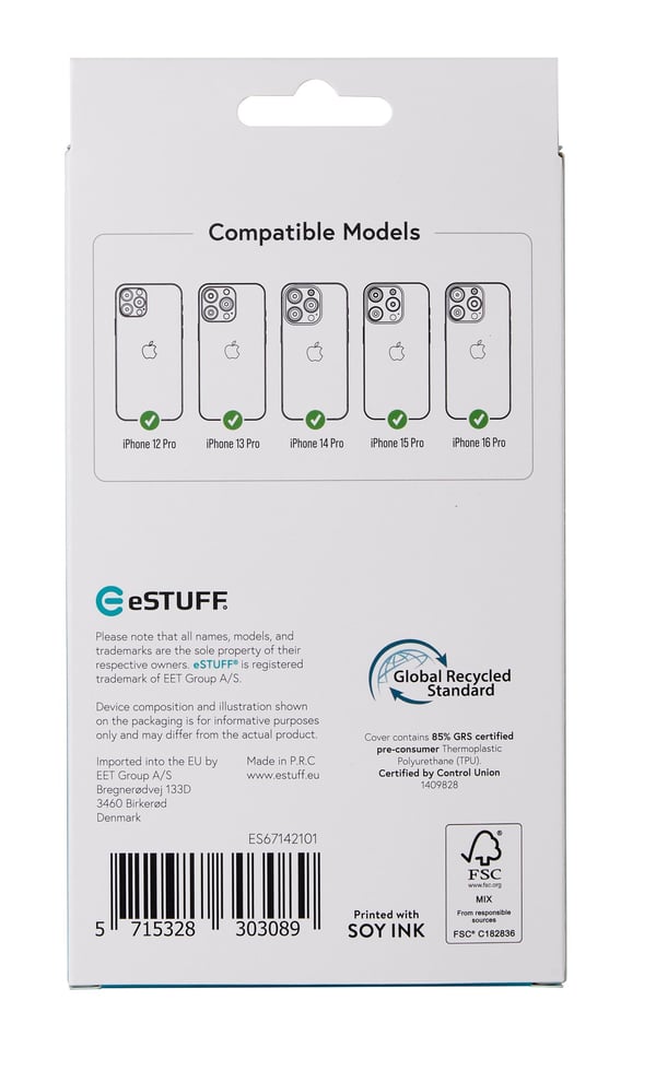 eSTUFF INFINITE (GRS) PORTO iPhone 12 Pro - iPhone 16 Pro Clear Magnetic Cover mobiltelefon etui Transparent