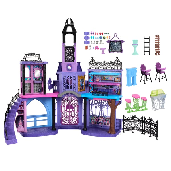 Monster High Monster High-dukkehus med hjemsøgt gymnasie med over 35 møbler og tilbehørsdele