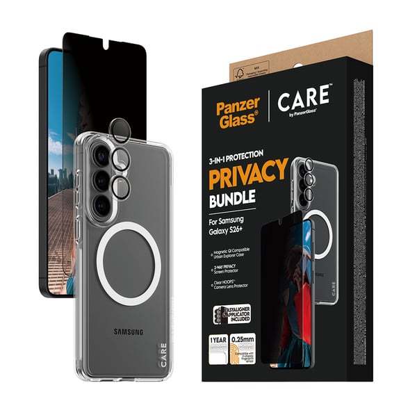 PanzerGlass ® | CARE™ by ® Privacy 3-in-1 Bundle Samsung Galaxy S26+ Genomskinligt skärmskydd 1 styck