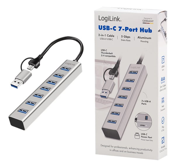 LogiLink UA0441 interface hub USB 3.2 Gen 1 (3.1 Gen 1) Type-A + Type-C 5000 Mbit/s Grå