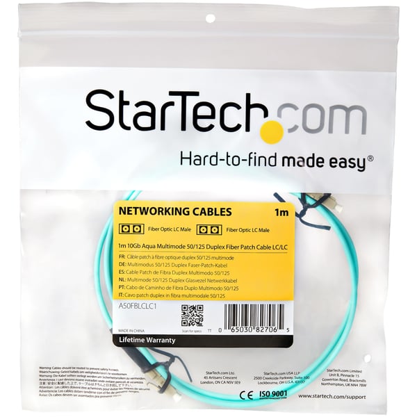 StarTech.com 1 m (3 fot) LC/UPC till LC/UPC OM3 Multimode Fiber Optic-kabel, Full Duplex 50/125Âµm Zipcor