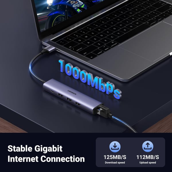 Ugreen 60554 kannettavien tietokoneiden telakka ja porttitoistin Langallinen USB 3.2 Gen 1 (3.1 Gen 1) Type-C Harmaa