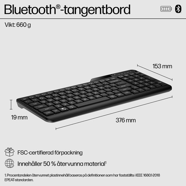 HP Bluetooth-tangentbord för flera enheter med full numerisk knappsats