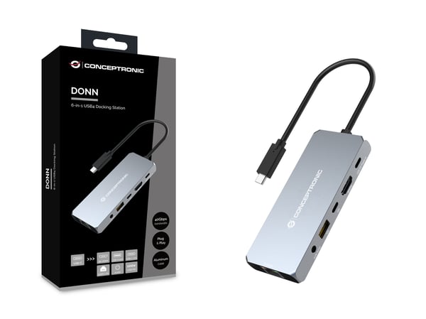 Conceptronic DONN22G kannettavien tietokoneiden telakka ja porttitoistin Langallinen USB 3.2 Gen 2 (3.1 Gen 2) Type-C Harmaa