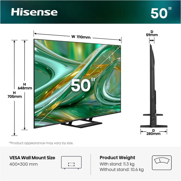 Hisense 50E8S 127 cm (50") 4K Ultra HD Smart-TV Wi-Fi Svart