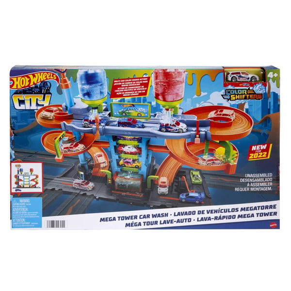 Hot Wheels City Mega-biltvätt med 1 Color Shifters-bil, leksaker för barn
