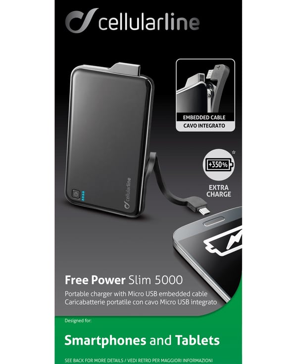 Cellularline FREEP5000MICROUSBK akku- ja paristolaturi Litium polymeeri (LiPo) 5000 mAh Musta