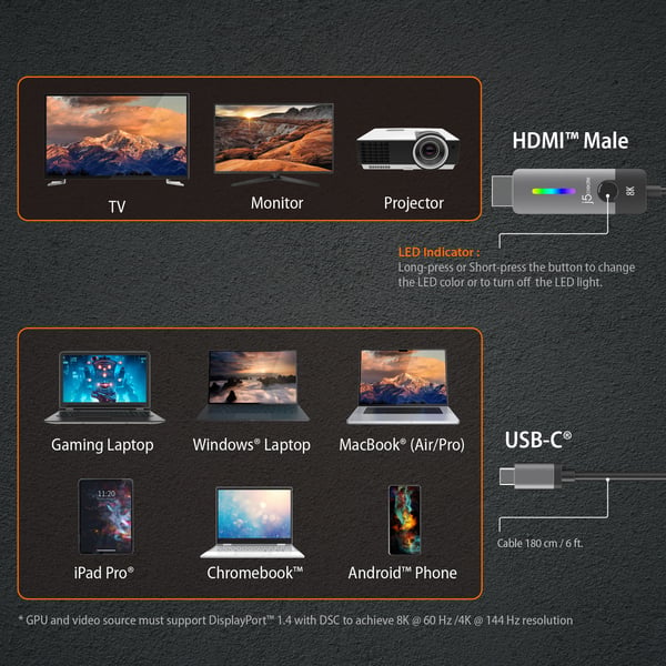 j5create JCC157-N USB-C® till HDMI™ 2.1 8K-kabel