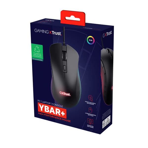 Trust GXT924 YBAR+ hiiri Pelaaminen Oikeakätinen USB A-tyyppi Optinen 25600 DPI