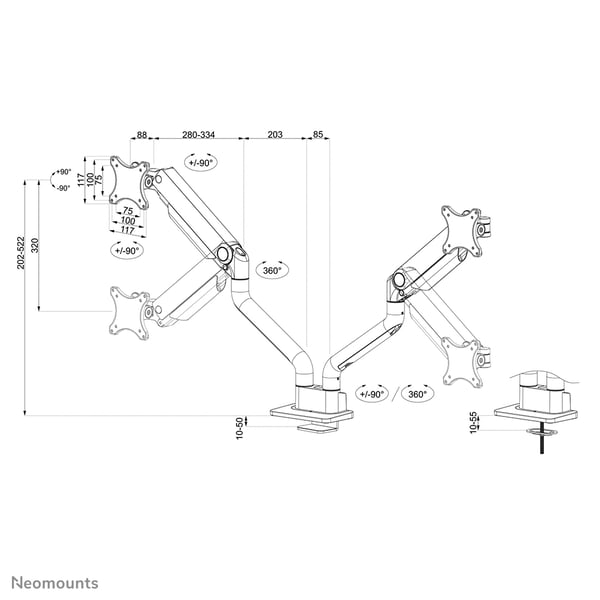 Neomounts DS70S-950BL2 skærmbeslag og -stativer 88,9 cm (35") Skrivebord Sort