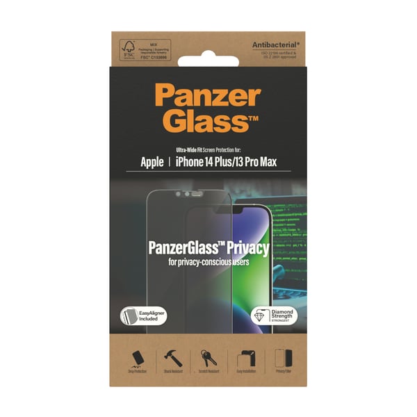 PanzerGlass ® Privacy Screen Protector iPhone 14 Plus | 13 Pro Max | Ultra-Wide Fit w. EasyAligner Genomskinligt skärmskydd Apple 1 styck
