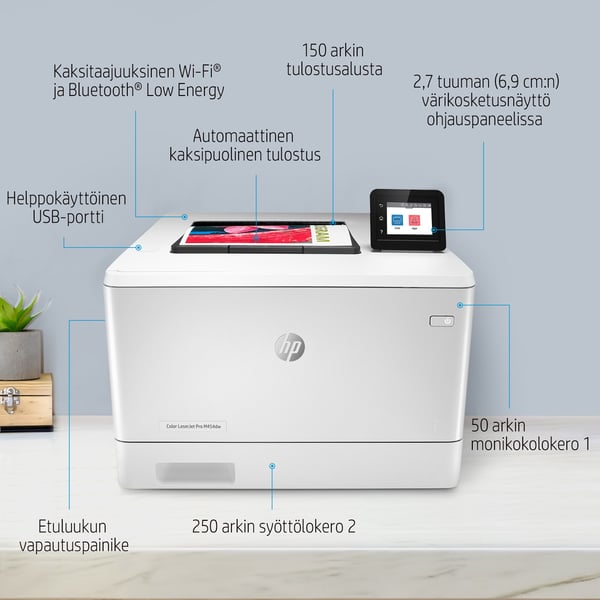 HP Color LaserJet Pro M454dw, Tulostus, USB-tulostus etulevyn kautta; Kaksipuolinen tulostus